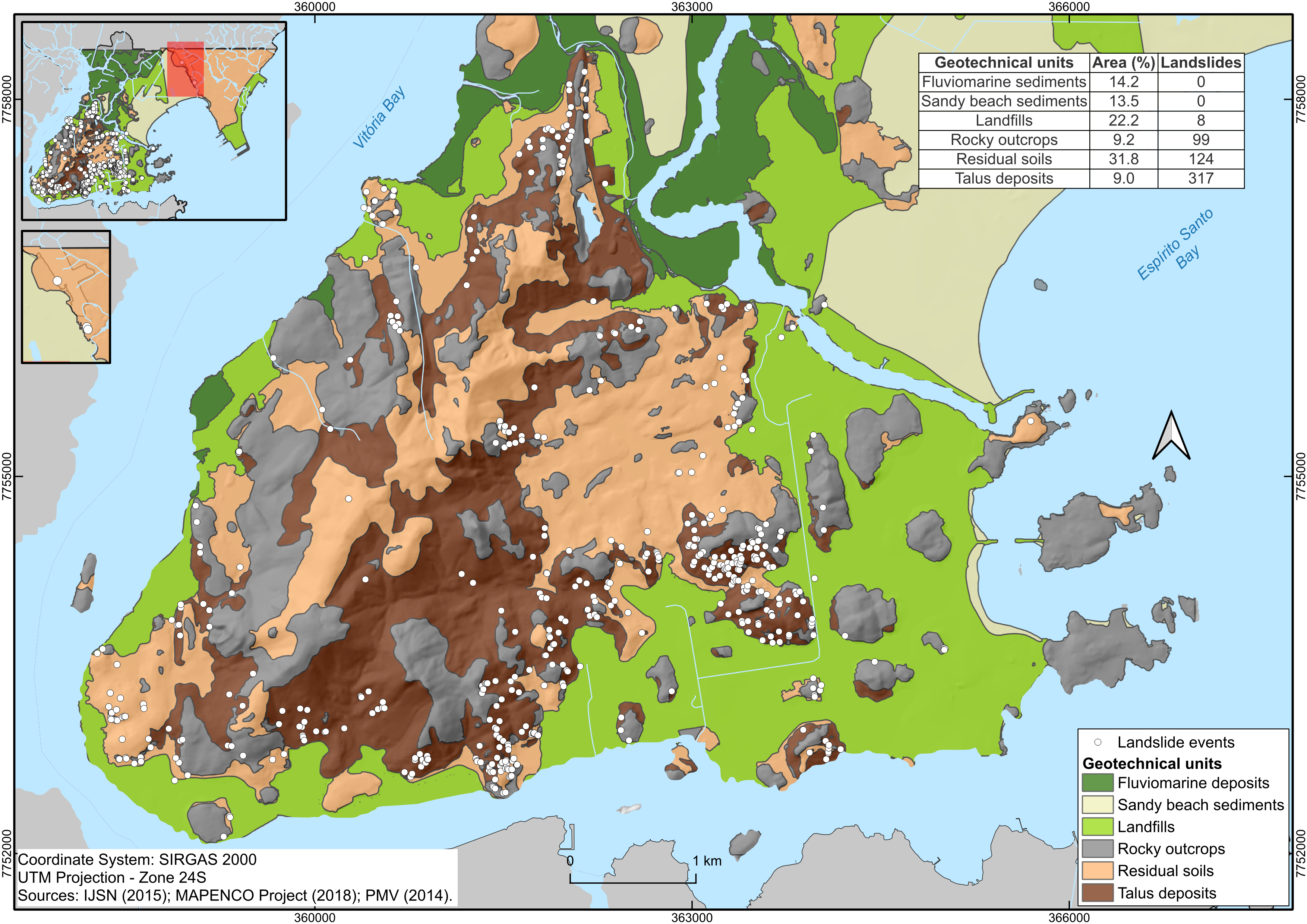 Relatórios geológicos-geotécnicos em unidades geotécnicas em Vitória