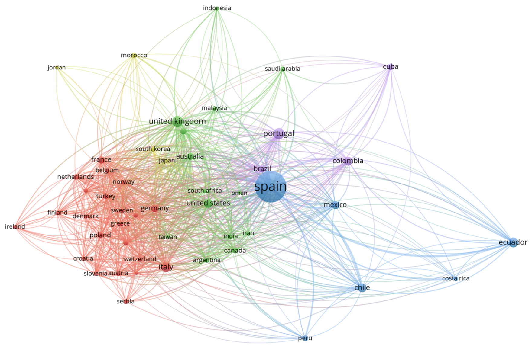 Países colaboradores nas publicações de professores do curso de turismo apresentadas pelas universidades públicas andaluzas entre 2010 e 2023