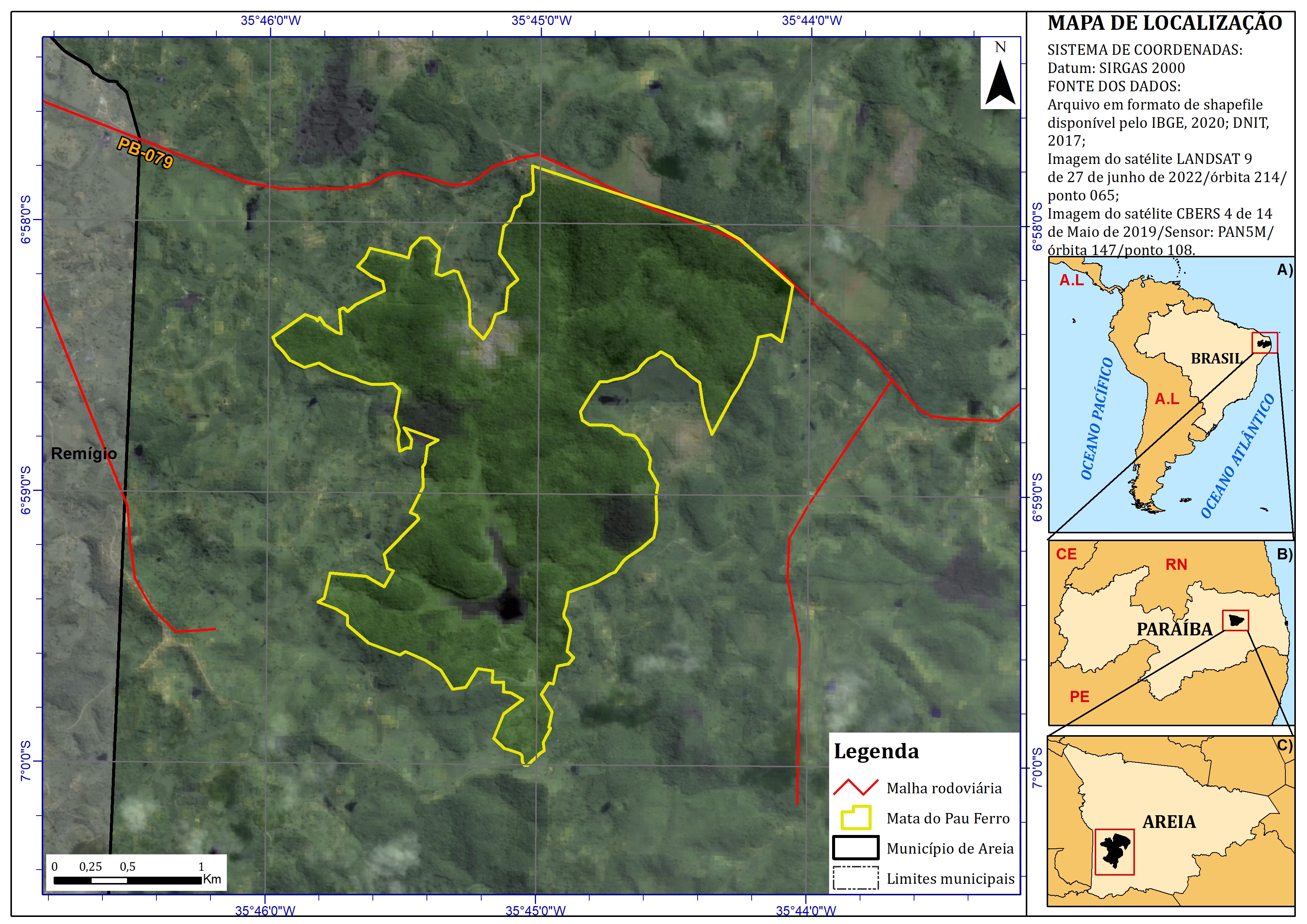 Mapa de localização do Parque Estadual Mata do Pau Ferro
