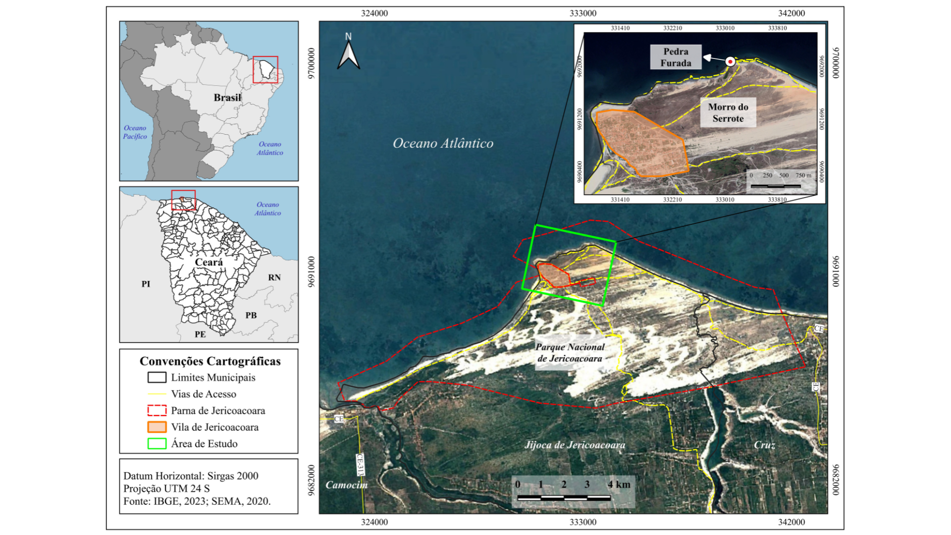 Localização da área de estudo, no trecho do Serrote, um dos principais acessos à Pedra Furada