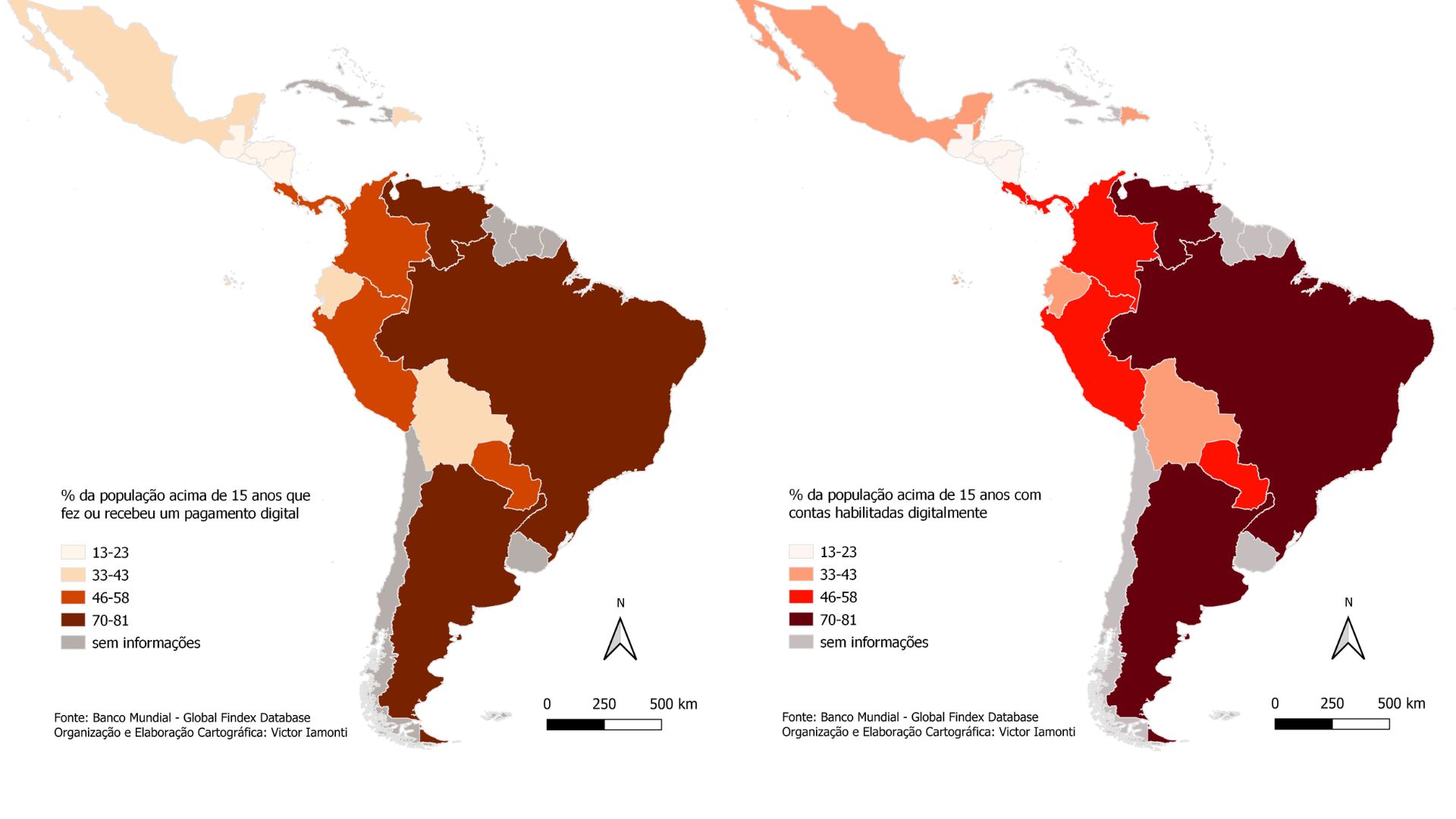 América Latina: uso de pagamentos digitais (% da população ativa) e América Latina: contas habilitadas digitalmente (% da população ativa)