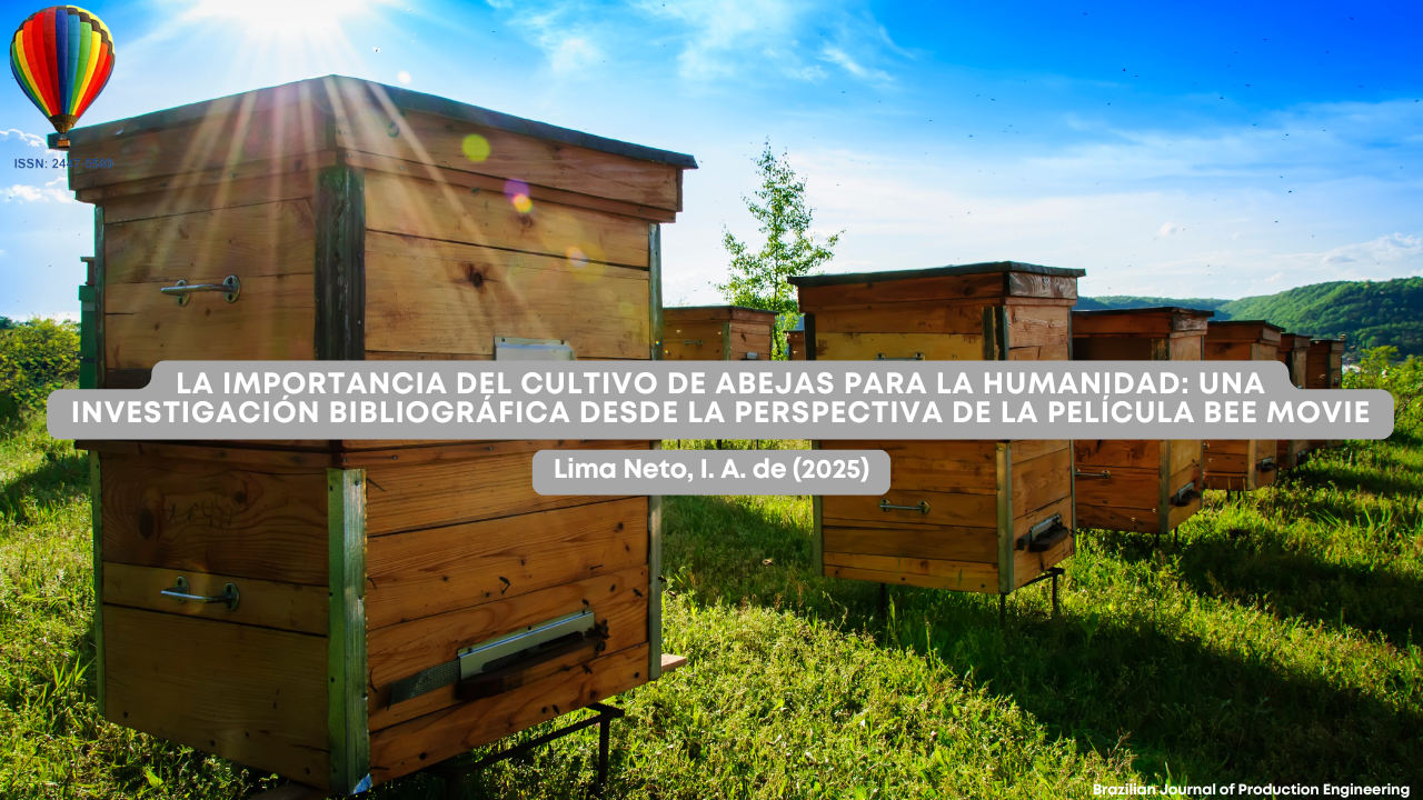 magen de varias colmenas de madera al aire libre bajo un cielo azul, utilizada como portada de un artículo académico sobre la importancia de las abejas para la humanidad basado en la película Bee Movie.