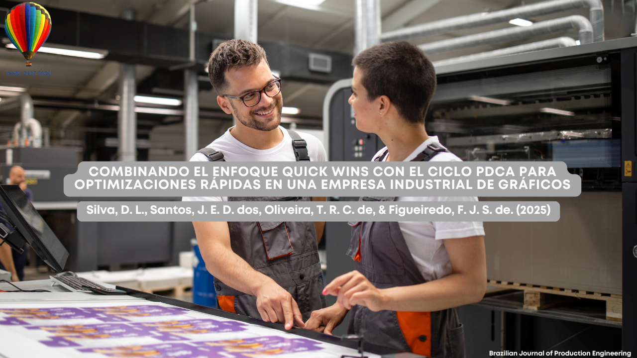 Imagen de portada con dos operarios gráficos conversando frente a una impresora industrial, junto al título del artículo sobre la combinación del enfoque Quick Wins con el ciclo PDCA para optimizaciones rápidas en una empresa gráfica.