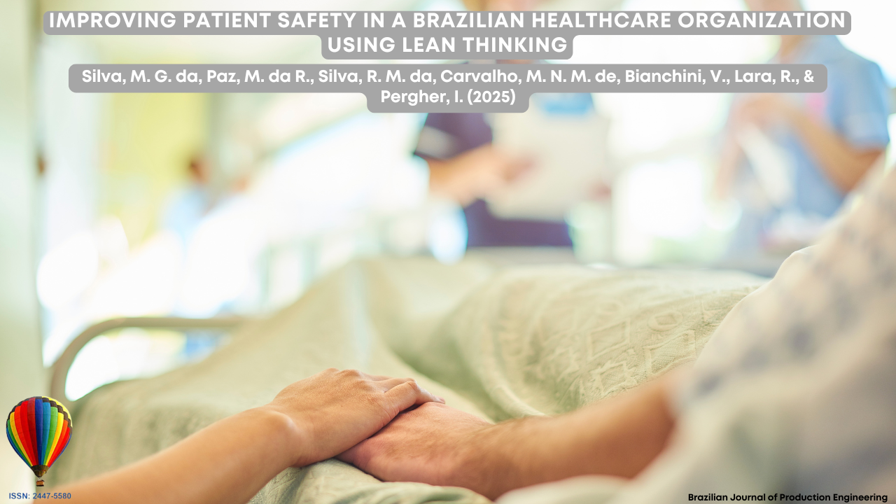 Photograph in a hospital environment showing a patient lying on a bed, holding another person’s hand as a gesture of support and care. In the background, healthcare professionals appear out of focus, symbolizing teamwork in a hospital setting. The image conveys warmth and safety, highlighting the role of empathy and Lean Thinking in healthcare management.