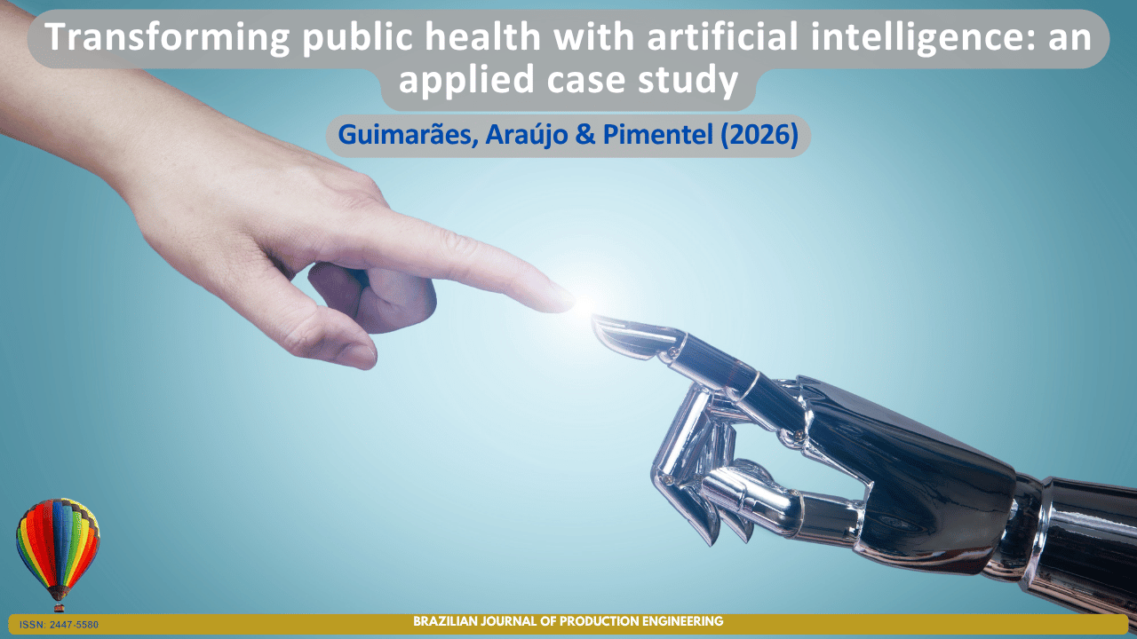 Cover image for the article "Transforming Public Health with Artificial Intelligence: An Applied Case Study." The image depicts a human hand and a robotic hand reaching toward each other with their fingertips nearly touching, symbolizing the integration of artificial intelligence and human expertise to support innovation, decision-making, and the transformation of public health services.